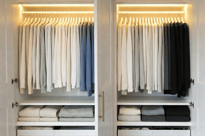 Imagem de closet organizado após seguir as dicas de como deixar a casa organizar a casa sem virar refém da faxina