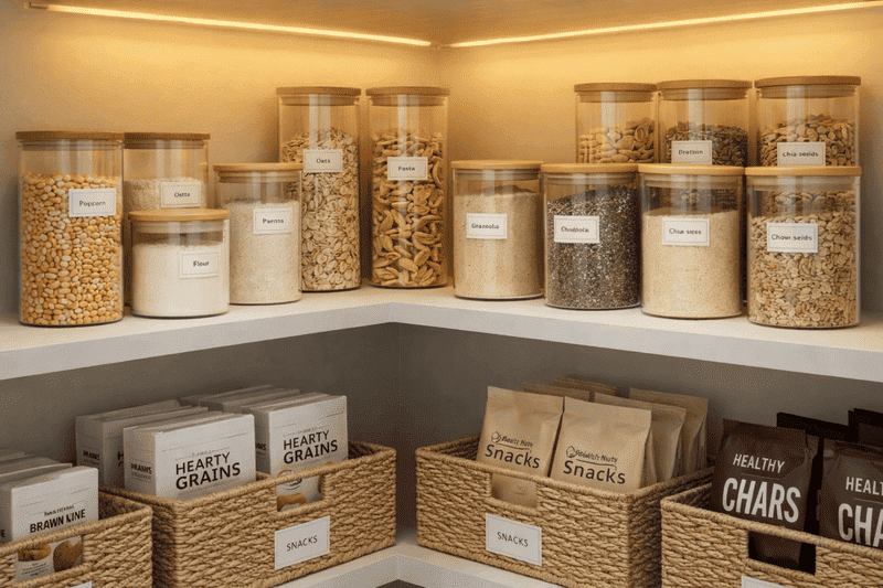 Imagem de despensa organizada após seguir as dicas de como deixar a casa organizar a casa sem virar refém da faxina